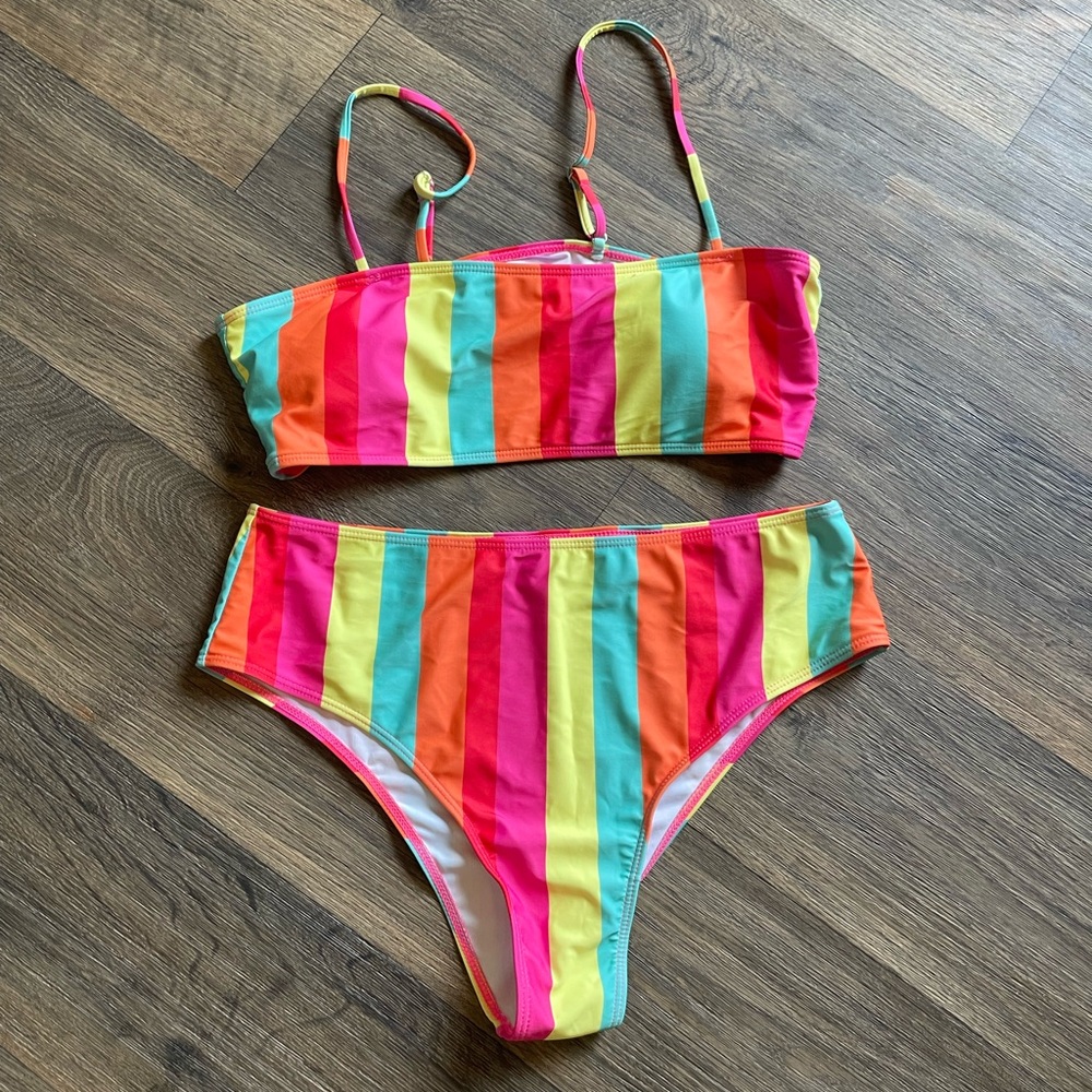 Neon Striped Bikini Set- Size XL